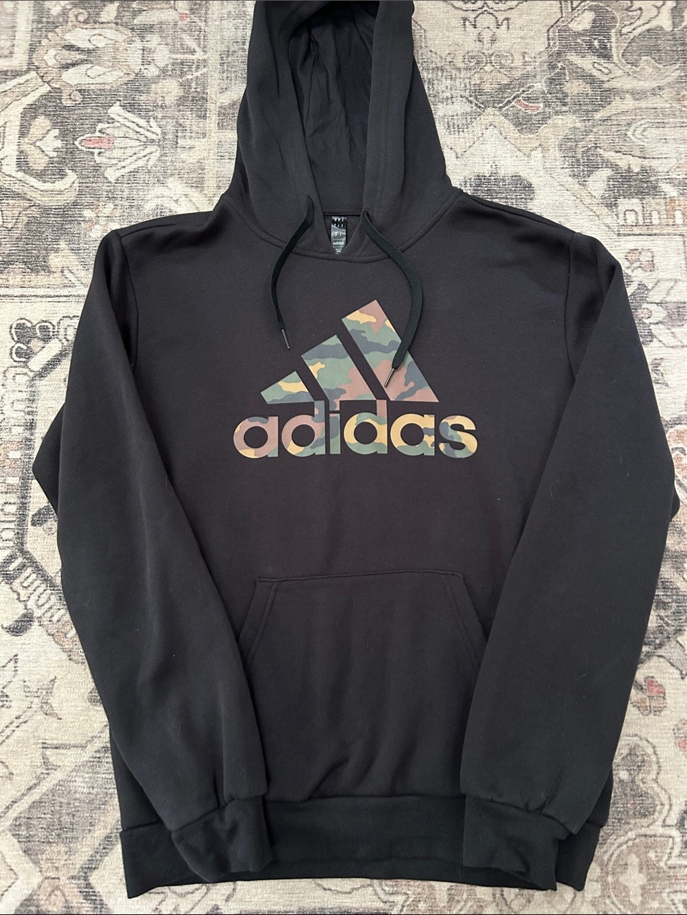 adidas Black Hoodie with Multicolor Camo Logo